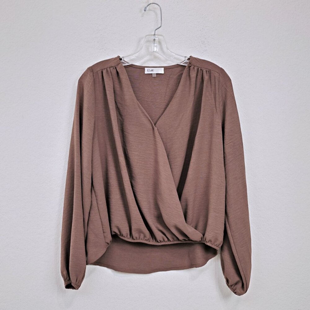 NWOT‎ Rielle Surplice Long Sleeve Wrap Blouse Brown Women S